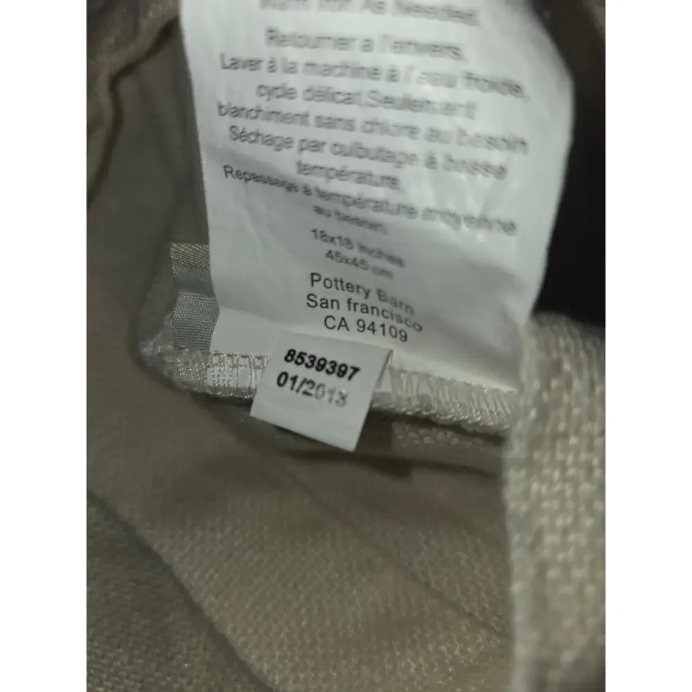 Pottery Barn Textured Linen Big Button 18x18 Ivory Cream Neutral Pillow Cover 1